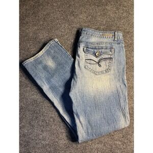 L.E.I. Ashley Lexercise Baat Bootcut Jeans Womens 17 Long Blue Denim Boho Faded